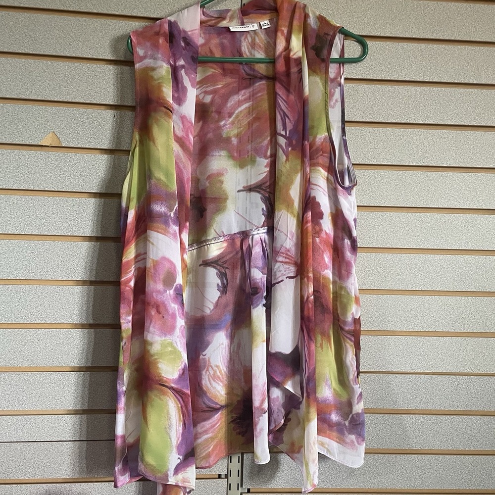 Susan Graver Womens Duster LG Sleeveless Kimono Oversize Open Multicolor Floral‎